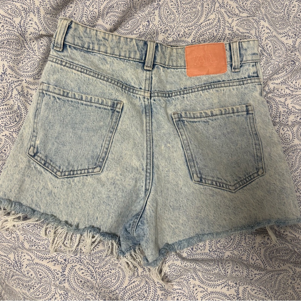 Zara Blue Jean Shorts with Distressed Hem